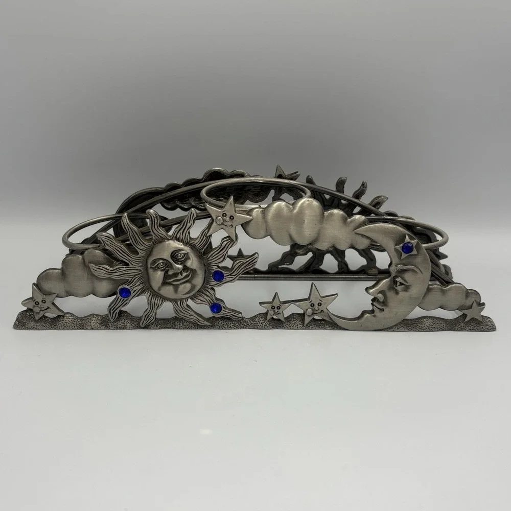 Spontiques Pewter Arch Candle Holder Votive Sun Moon Celestial Blue Rhinestone